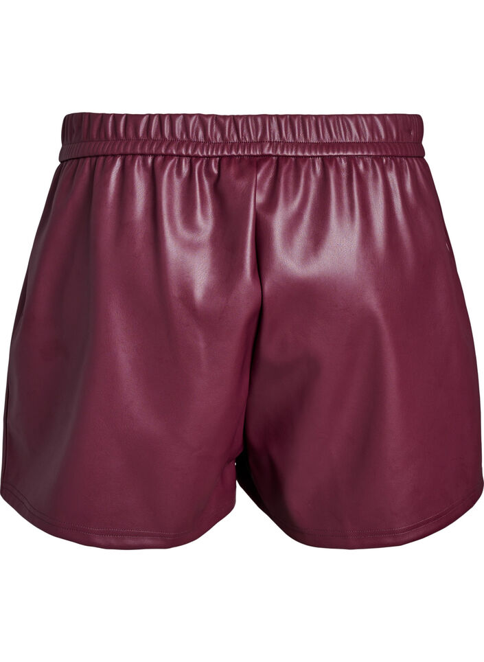 Løse shorts i imiteret læder med elastisk linning, Mørk Bordeaux, Packshot image number 1