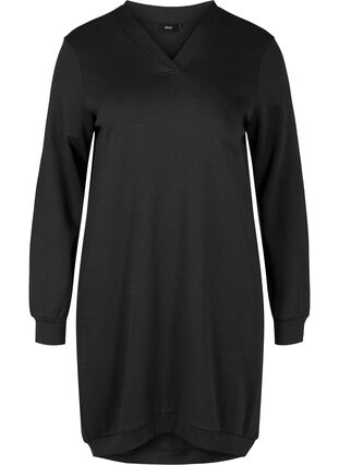 Ensfarvet kjole i sweatkvalitet, Black, Packshot image number 0