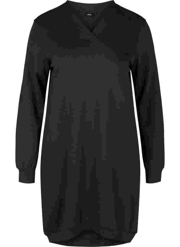 Ensfarvet kjole i sweatkvalitet, Black