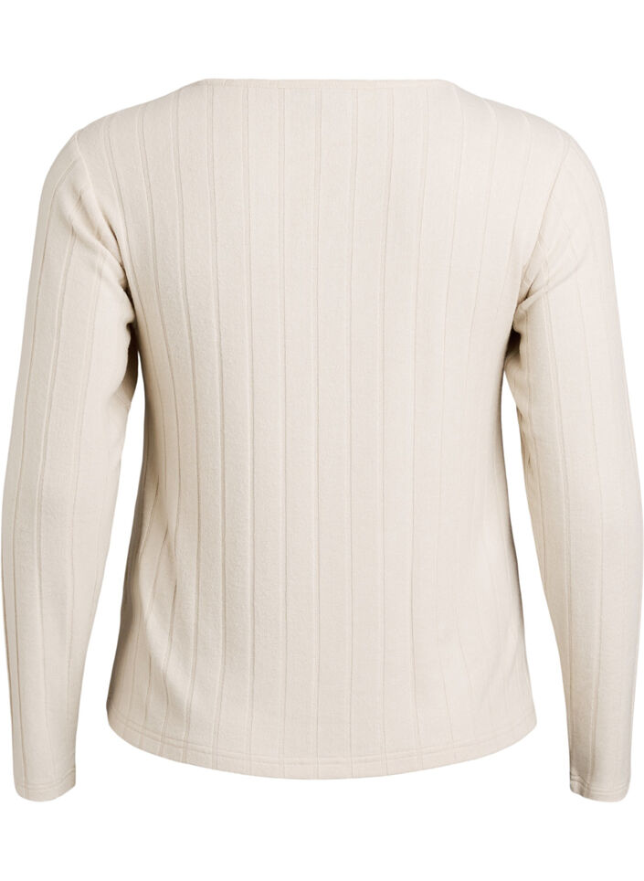 Jerseybluse med firkantet hals og ribstruktur, Beige, Packshot image number 1