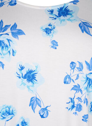 Blomstret viskosebluse med korte ærmer, White Blue AOP, Packshot image number 2