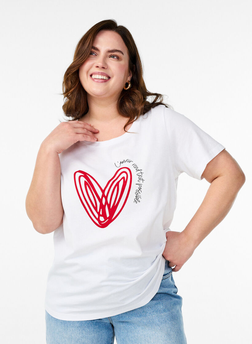 Bomulds t-shirt med motiv, Bright W. w. Heart, Model image number 0