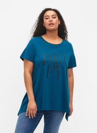 T-shirt i bomuld med teksttryk, Blue Coral HAPPY, Model
