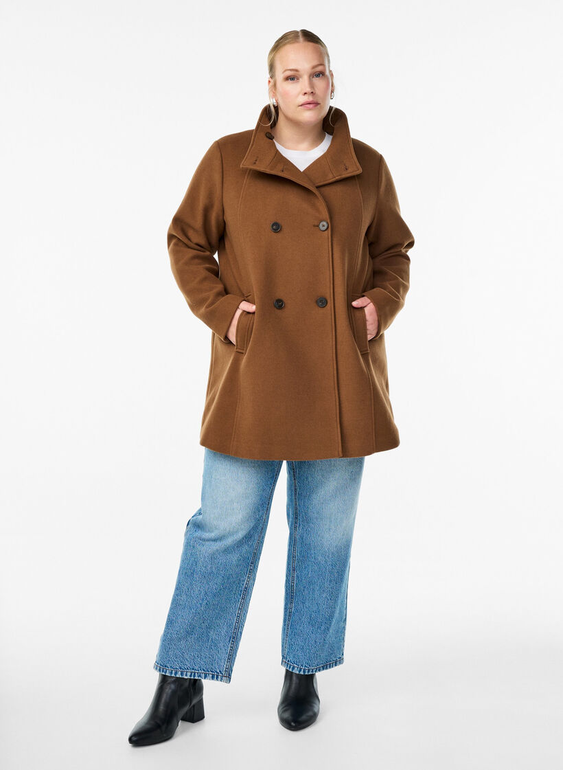 Kort frakke med A-facon, Brun, Model image number 1