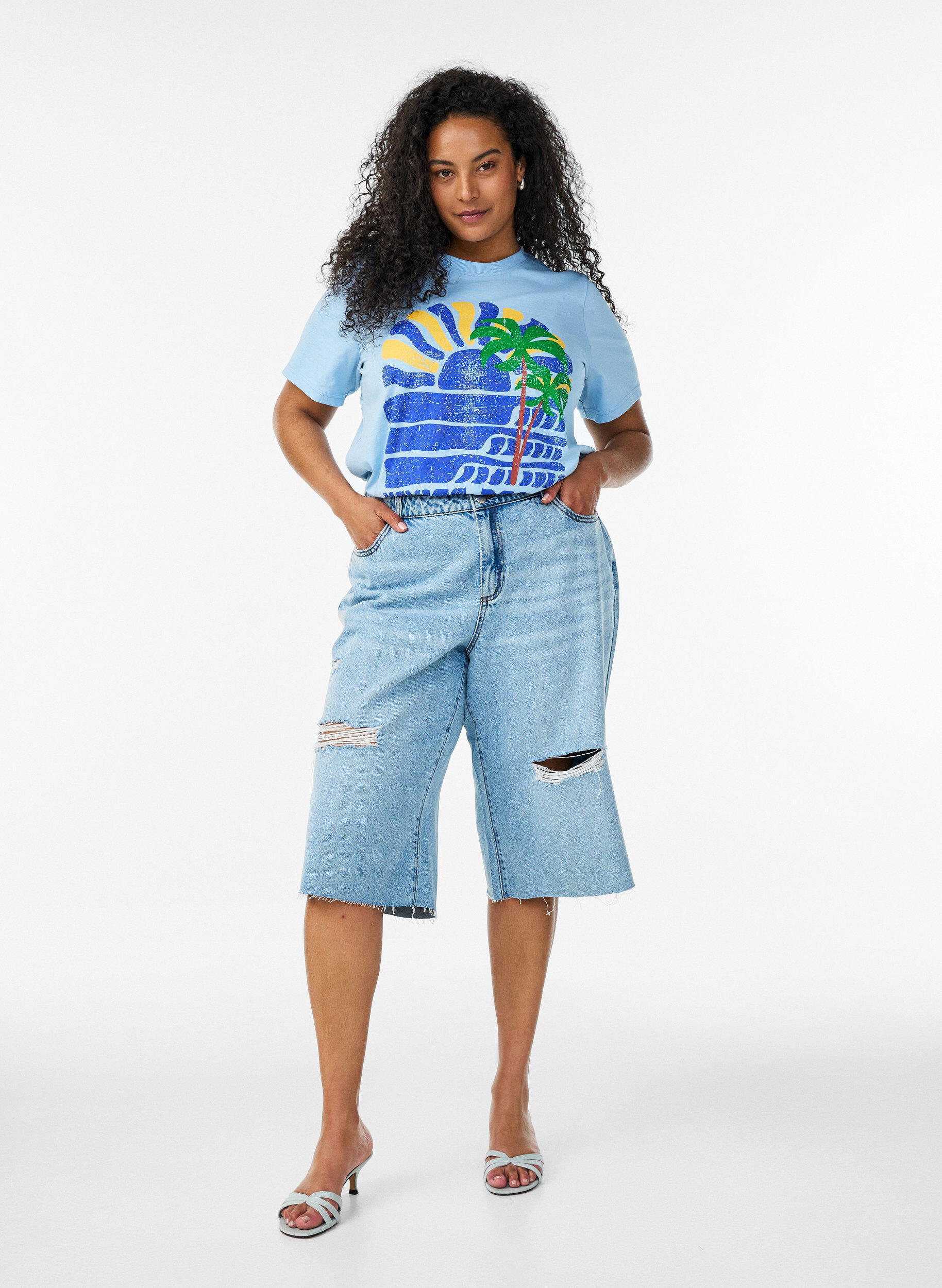 ZizziT-shirt i bomuld med print, Bl&aring;, Model image number 1