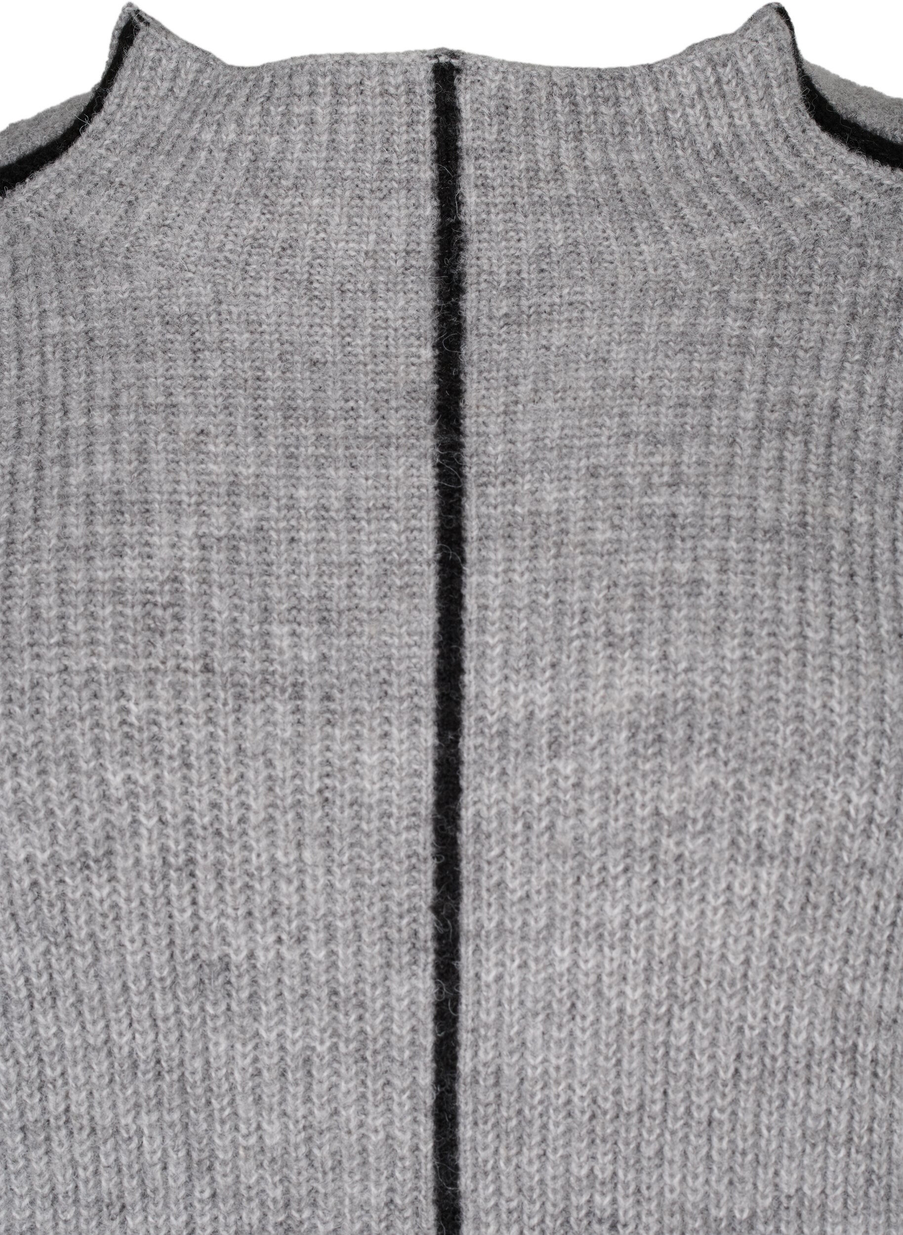 Zizzi Strikbluse med uld og kontrast striber, Medium Grey Melange, Packshot image number 2