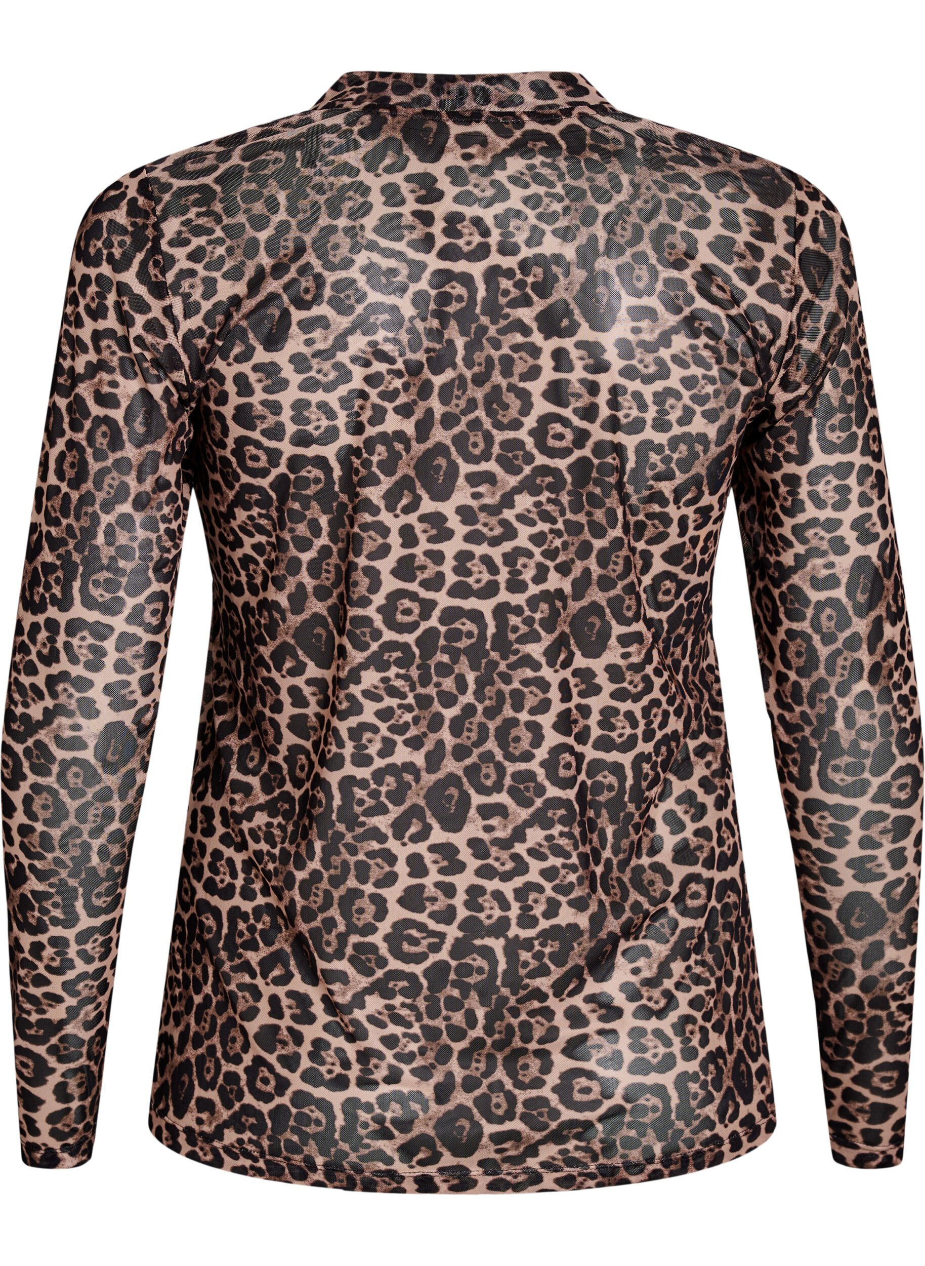 Zizzi Mesh bluse med leopard m&oslash;nster, Brun, Packshot image number 1