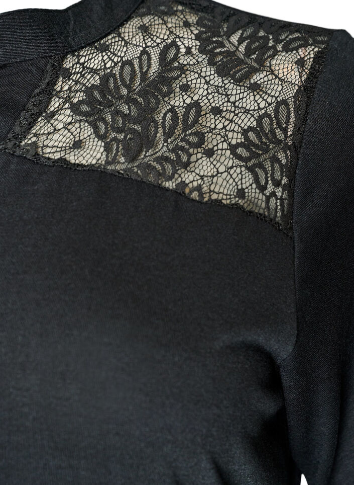Jerseykjole med blondedetaljer og lagdelt sk&oslash;rt, Sort, Packshot image number 3