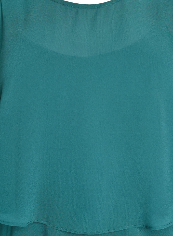 Maxikjole med flæselag og aftagelig kappe, Grøn, Packshot image number 2