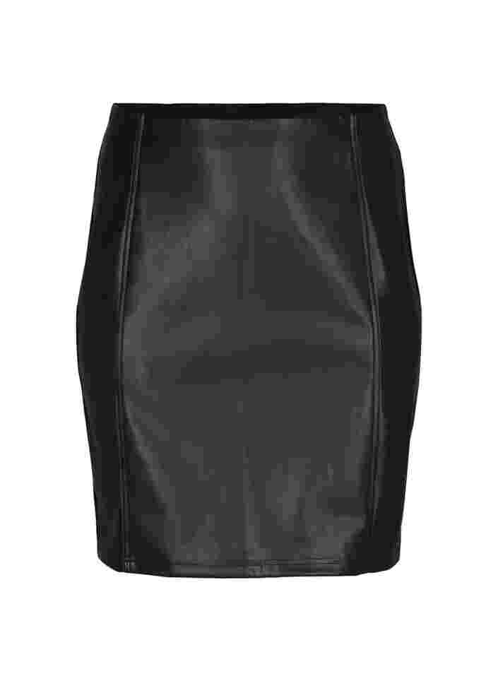Tætsiddende nederdel med imiteret læder, Black, Packshot image number 0
