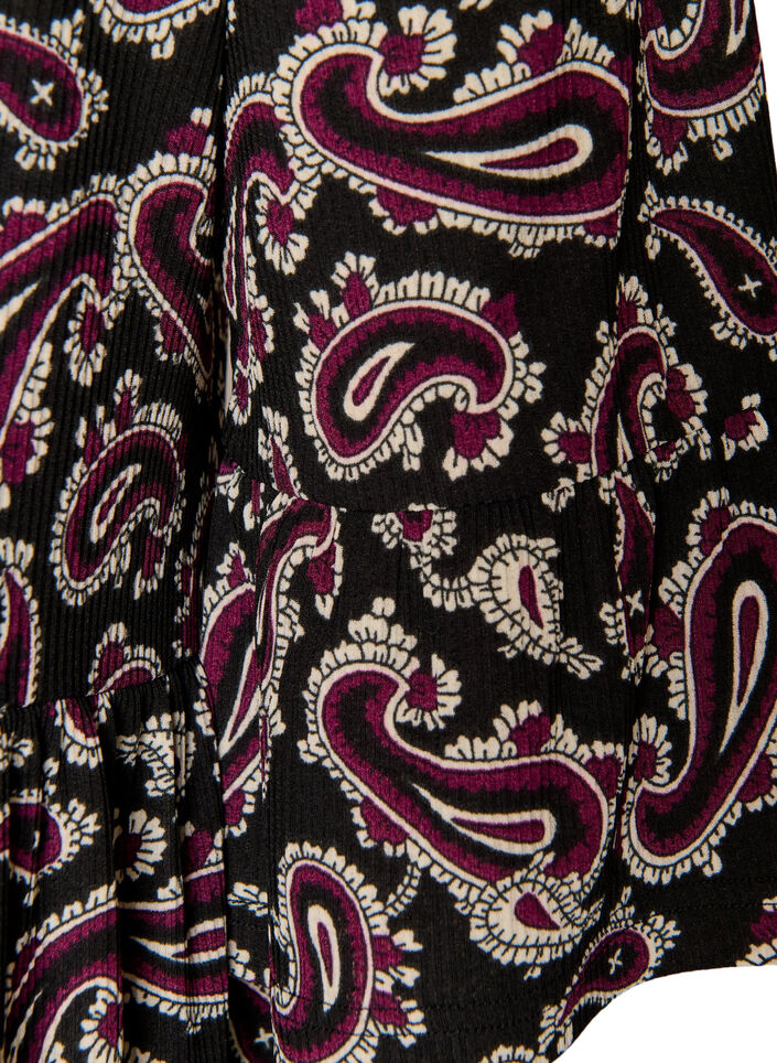 Kort jerseykjole med all-over print og A-form, M&oslash;rk Bordeaux, Packshot image number 3