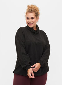 Sweatshirt med høj hals og justerbare elastiksnøre, Black, Model