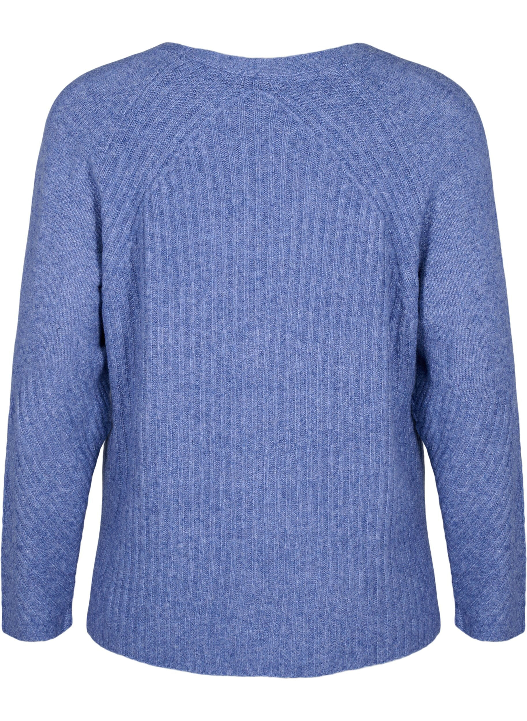 Zizzi Strikbluse med slids, Gray Blue Mel., Packshot image number 1