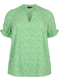 Kortærmet bluse med print (GRS), Green Ditsy
