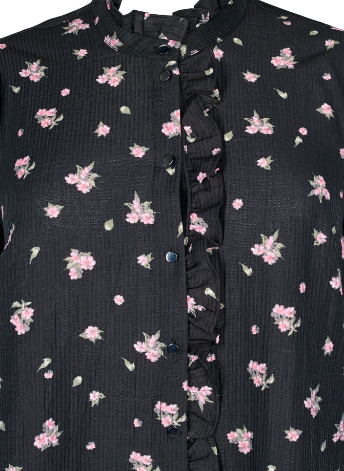 Blomstret tunika i lyocell, Sort, Packshot image number 2