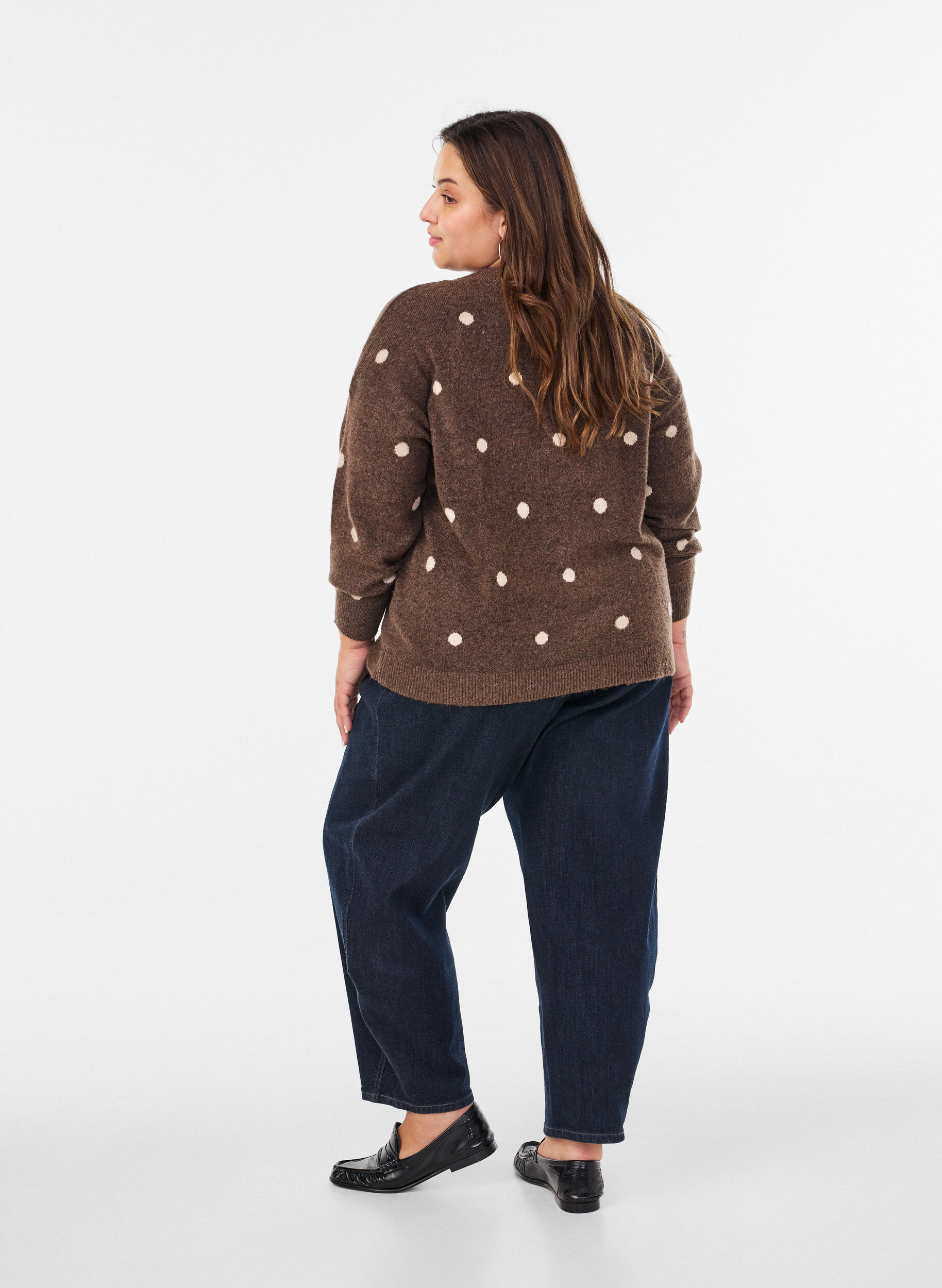 ZizziCardigan med prikket m&oslash;nster, Brun, Model image number 2