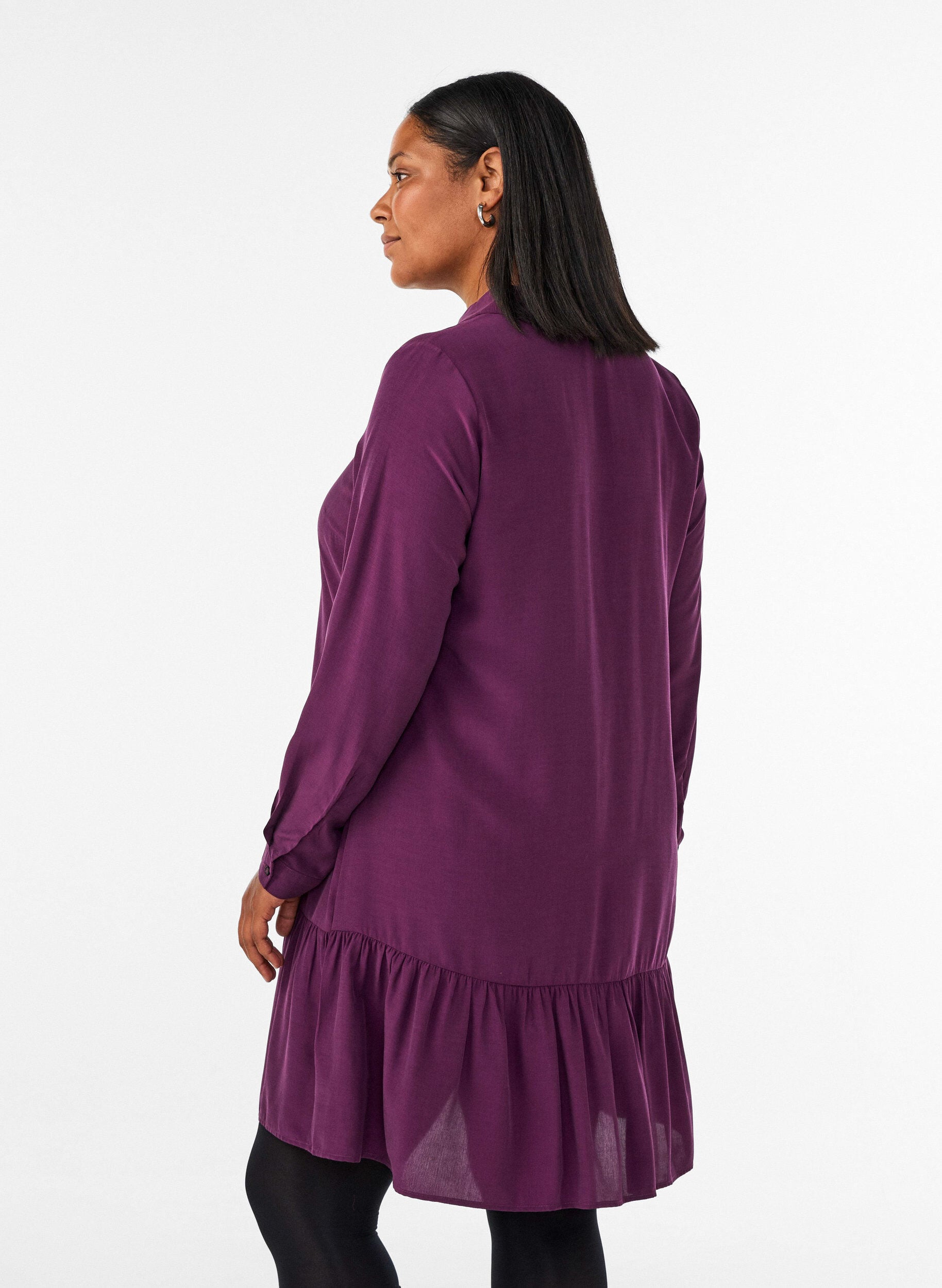 ZizziKort skjortekjole med fl&aelig;selag, Lilla, Model image number 2