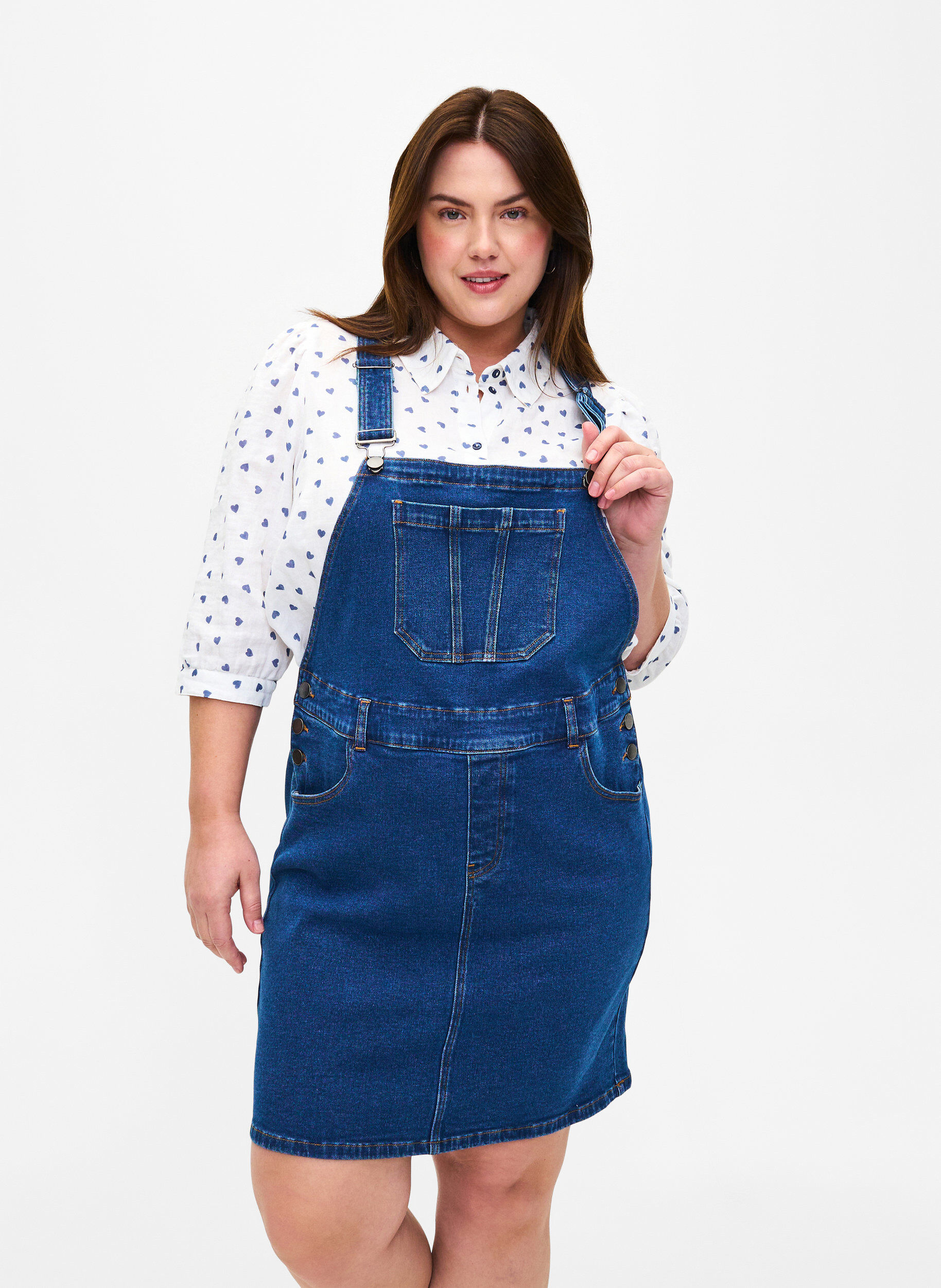 Overalls kjole i denim, Bl&aring;, Model