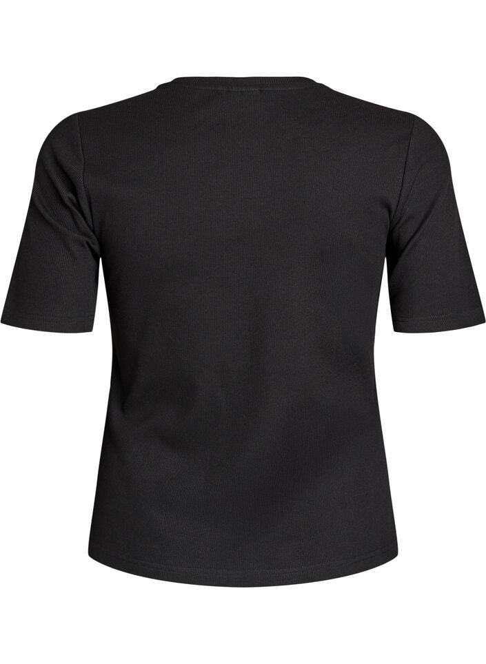 Basis t-shirt i ribbet kvalitet med rund hals, Sort, Packshot image number 1