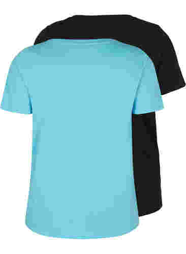 2-pak basis t-shirt i bomuld, Bonnie Blue/Black, Packshot image number 1