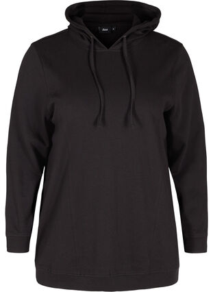Sweatshirt med hætte og ribkanter, Black, Packshot image number 0