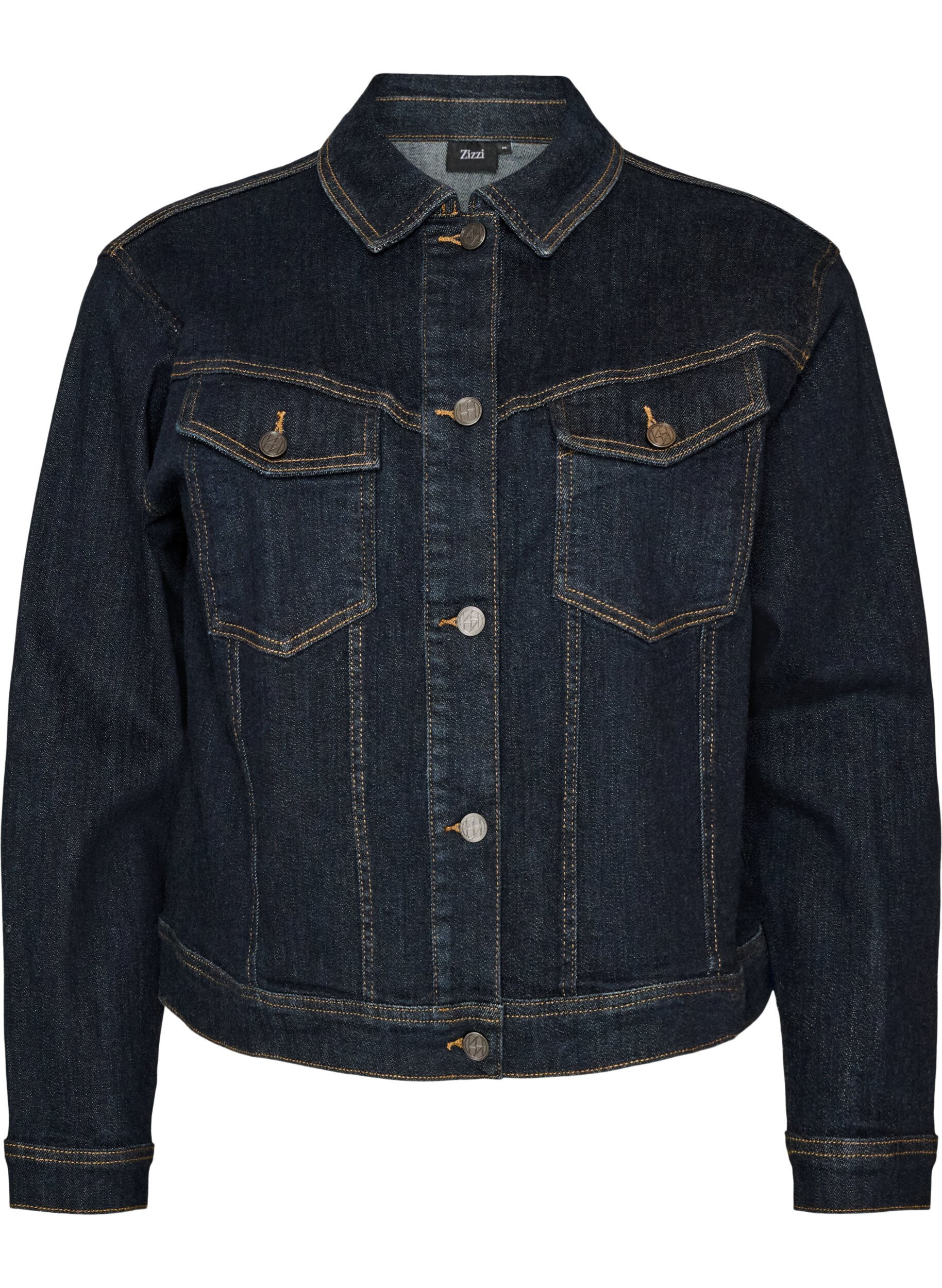 ZizziKlassisk denimjakke med kontrastsyninger, Bl&aring;, Packshot image number 0