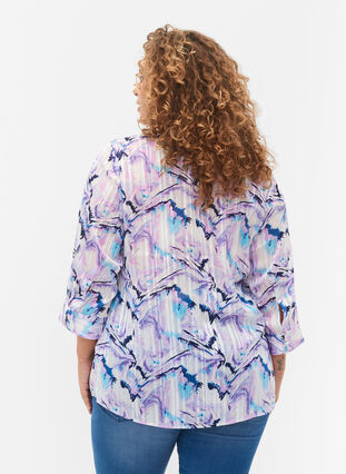 Bluse med print og 3/4 ærmer , Blue Lilac AOP, Model image number 1