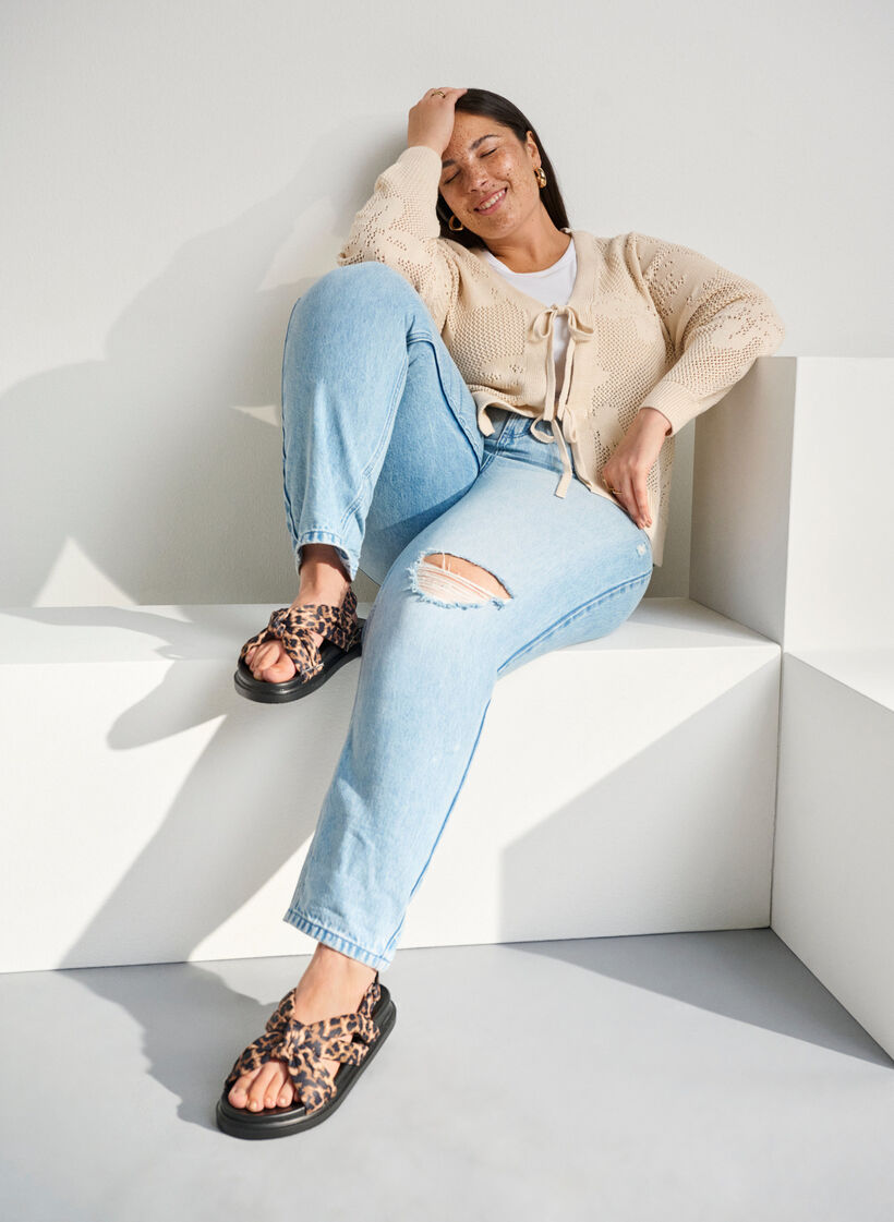 Wide fit - Sandal med knudedetalje, Brun, Image image number 0