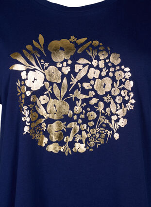 T-shirt i økologisk bomuld med guldtryk, Med.Blue Gold Flower, Packshot image number 2
