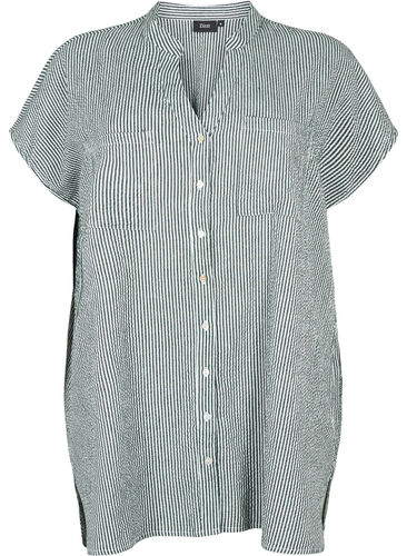 Kortærmet bomuldsskjorte med striber, Scarab Stripe, Packshot image number 0