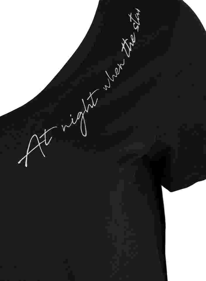 Kortærmet bomulds natkjole med print, Black Silv Foil Text, Packshot image number 2