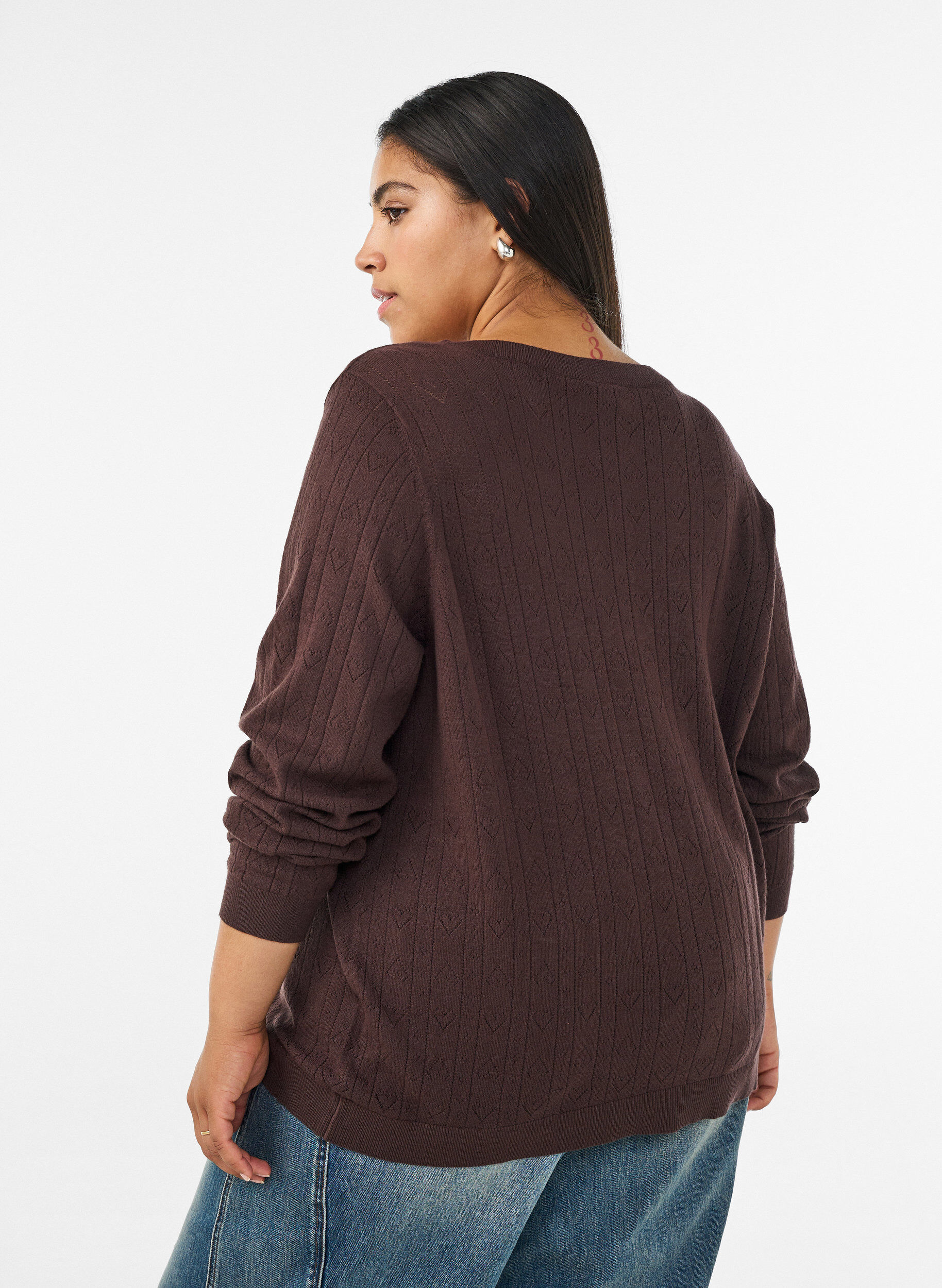 ZizziStrikket cardigan med hjertehulm&oslash;nster, Brun, Model image number 2