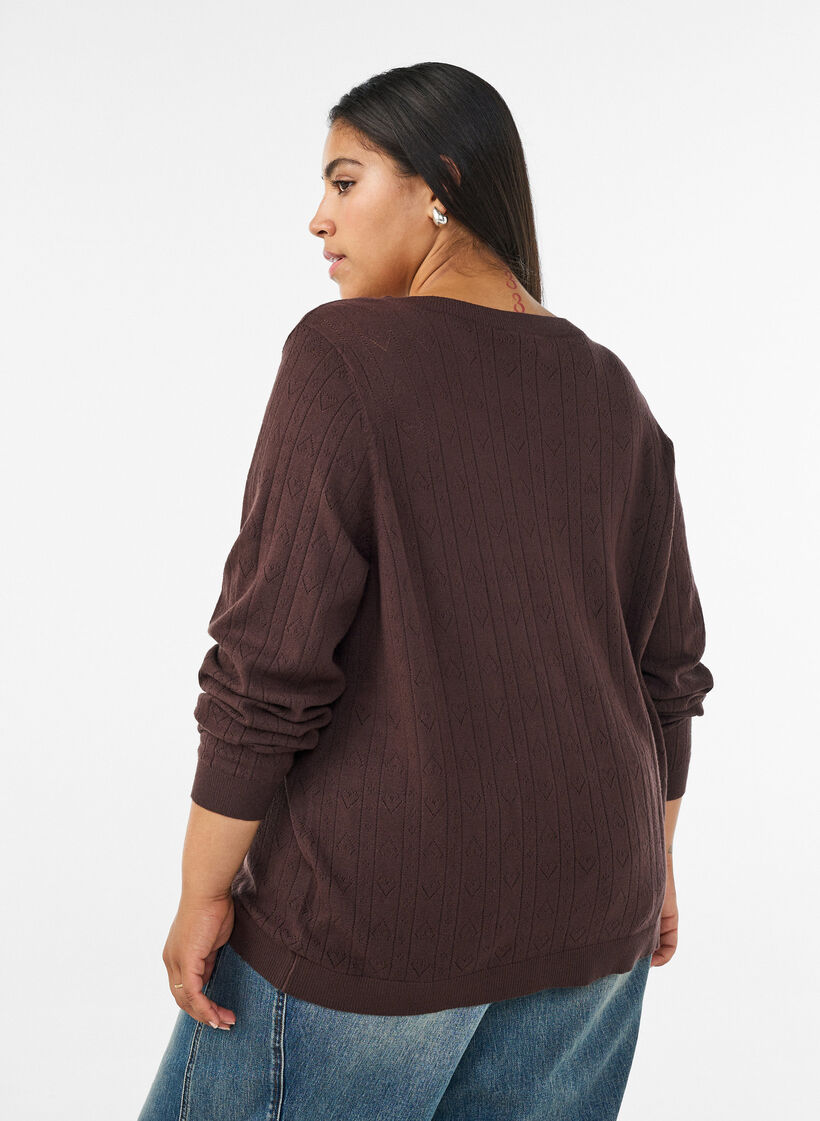 Strikket cardigan med hjertehulm&oslash;nster, Brun, Model image number 2