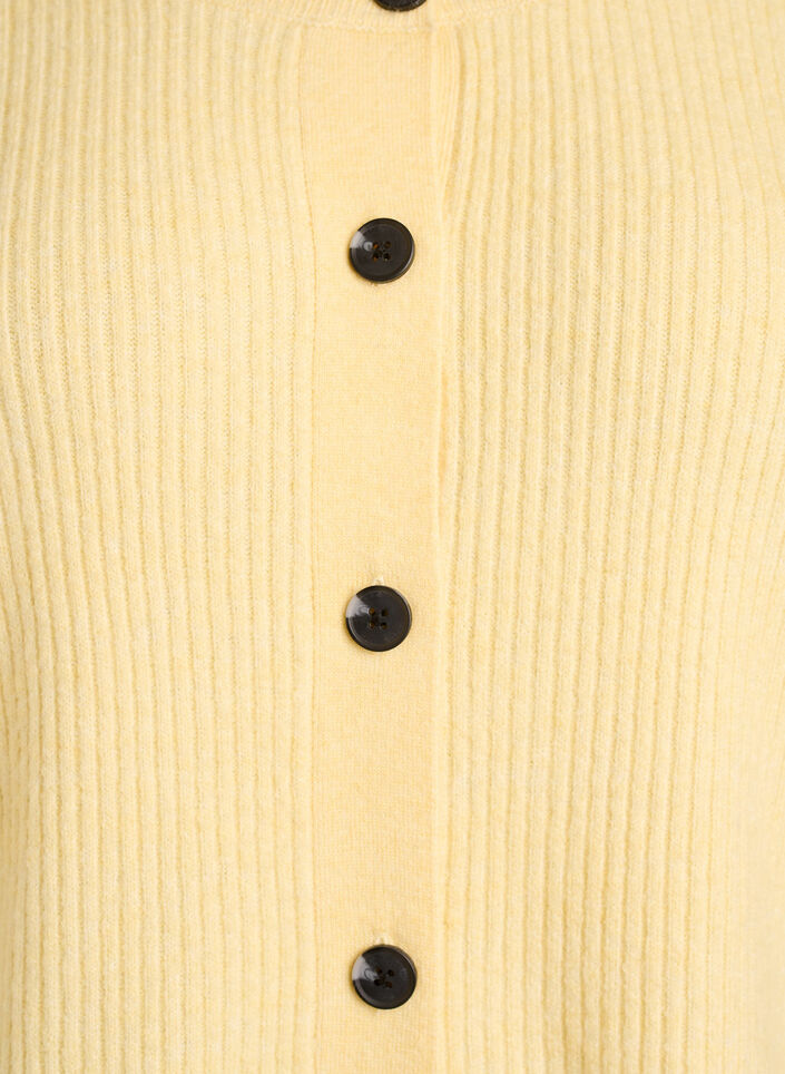 Ribstrikket cardigan med knapper, Gul, Packshot