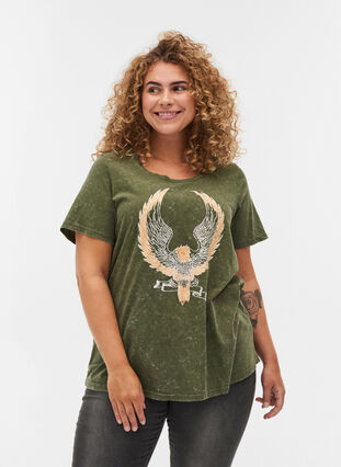 Bomulds t-shirt med tryk , Ivy Green ACID WASH, Model image number 0
