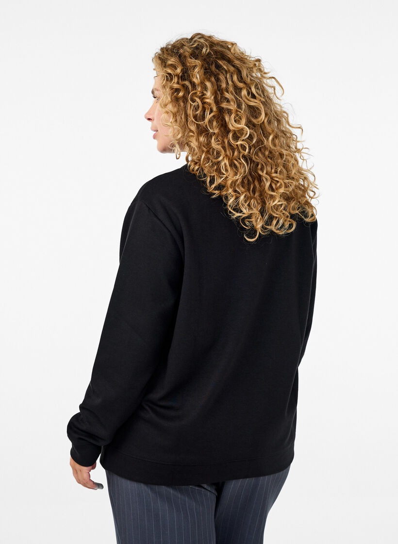 Sweatshirt med rund hals , Sort, Model image number 2