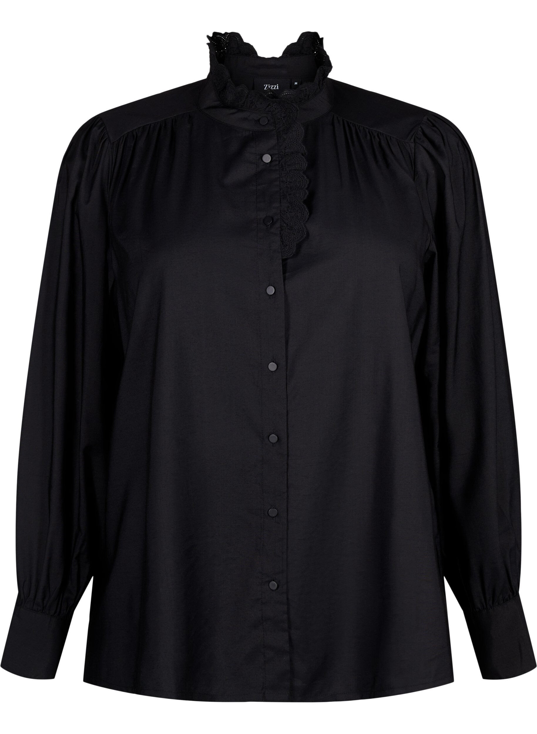 Zizzi Skjortebluse i viskose med fl&aelig;ser, Black, Packshot image number 0