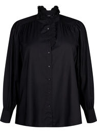Skjortebluse i viskose med flæser, Black