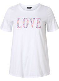 Bomulds t-shirt med rund hals og tryk, Bright White W. Love, Packshot