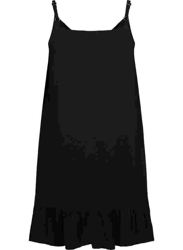 Bomuldskjole med tynde stropper og a-form, Black, Packshot image number 1