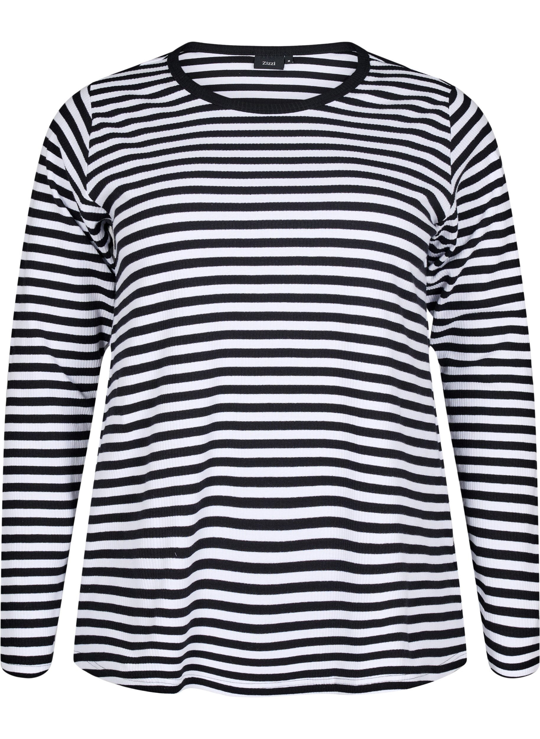 ZizziStribet bluse med lange &aelig;rmer, Sort, Packshot image number 0