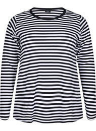 Stribet bluse med lange &aelig;rmer, Sort