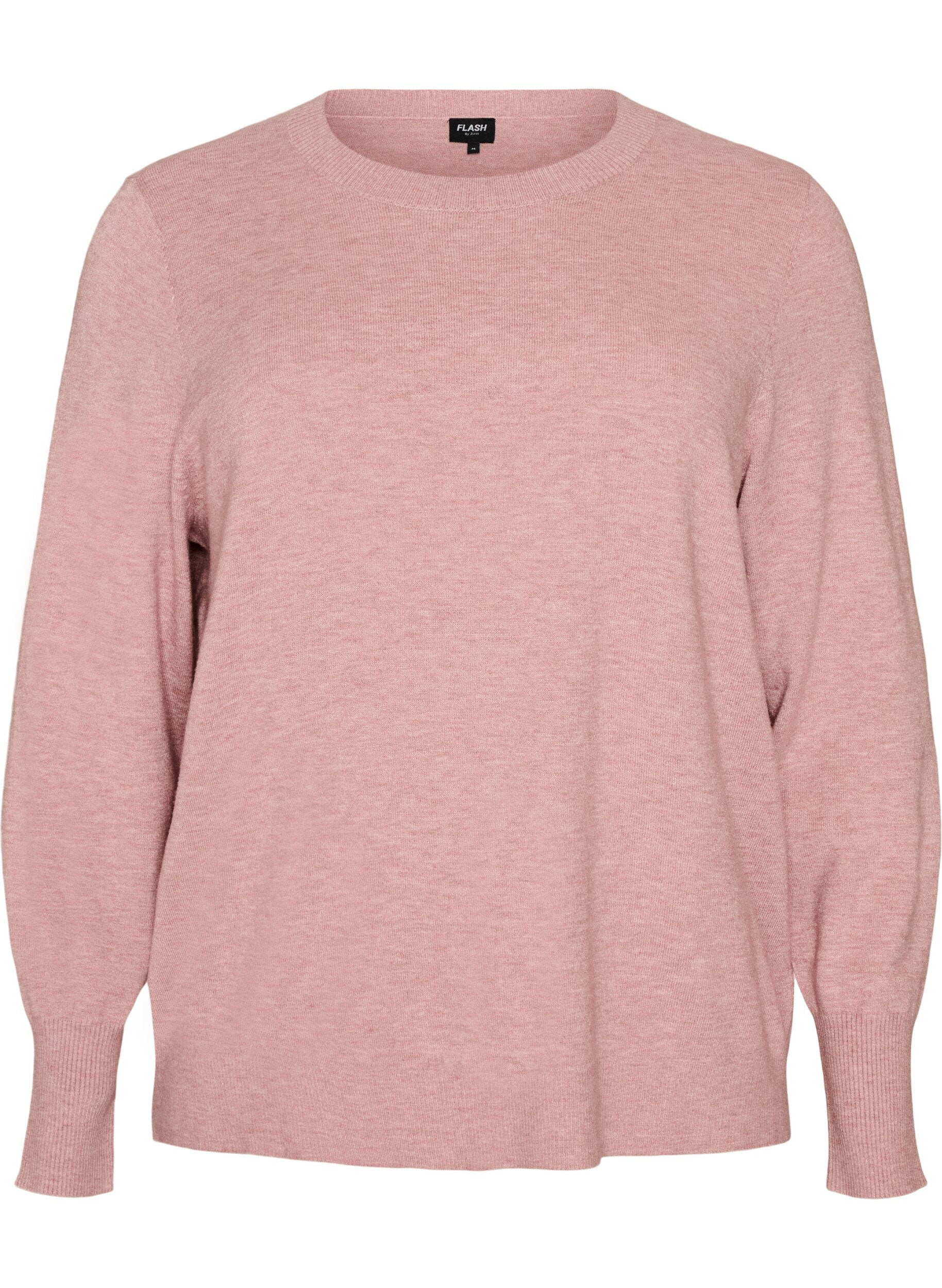 ZizziStrikbluse med rund hals, Lyser&oslash;d, Packshot image number 0