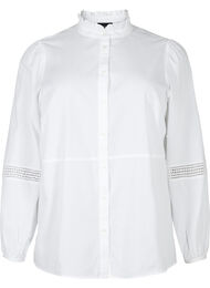 Skjorte med flæsekrave og crochetbånd, Bright White