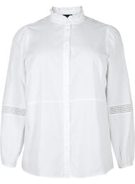Skjorte med flæsekrave og crochetbånd, Bright White, Packshot
