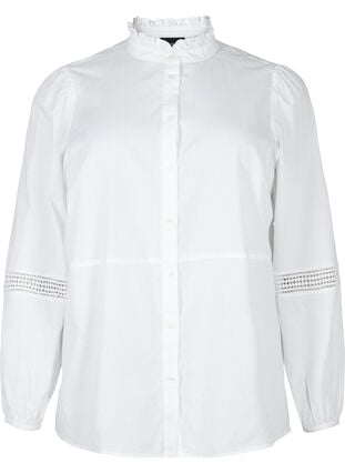 Skjorte med flæsekrave og crochetbånd, Bright White, Packshot image number 0