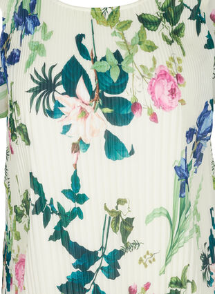 Kortærmet plissékjole med blomsterprint, Bright White AOP, Packshot image number 2