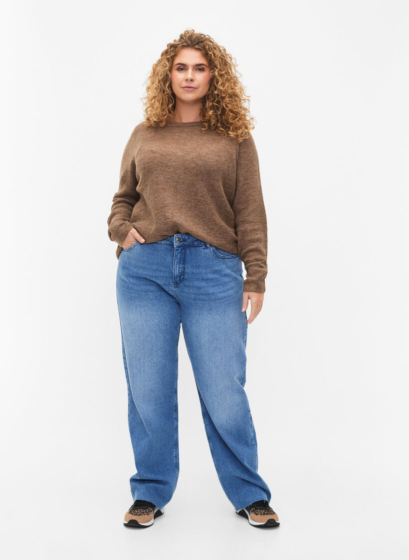 Meleret strikbluse med rund hals, Caribou Mel., Model image number 2