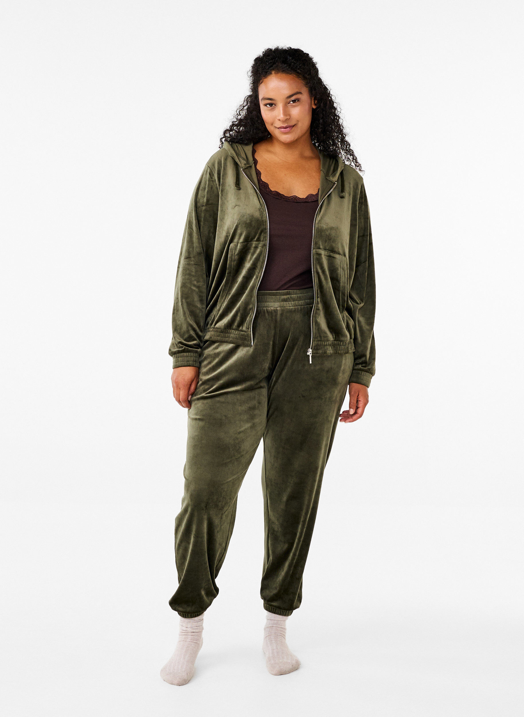 ZizziL&oslash;se bukser i velour, Gr&oslash;n, Model image number 0
