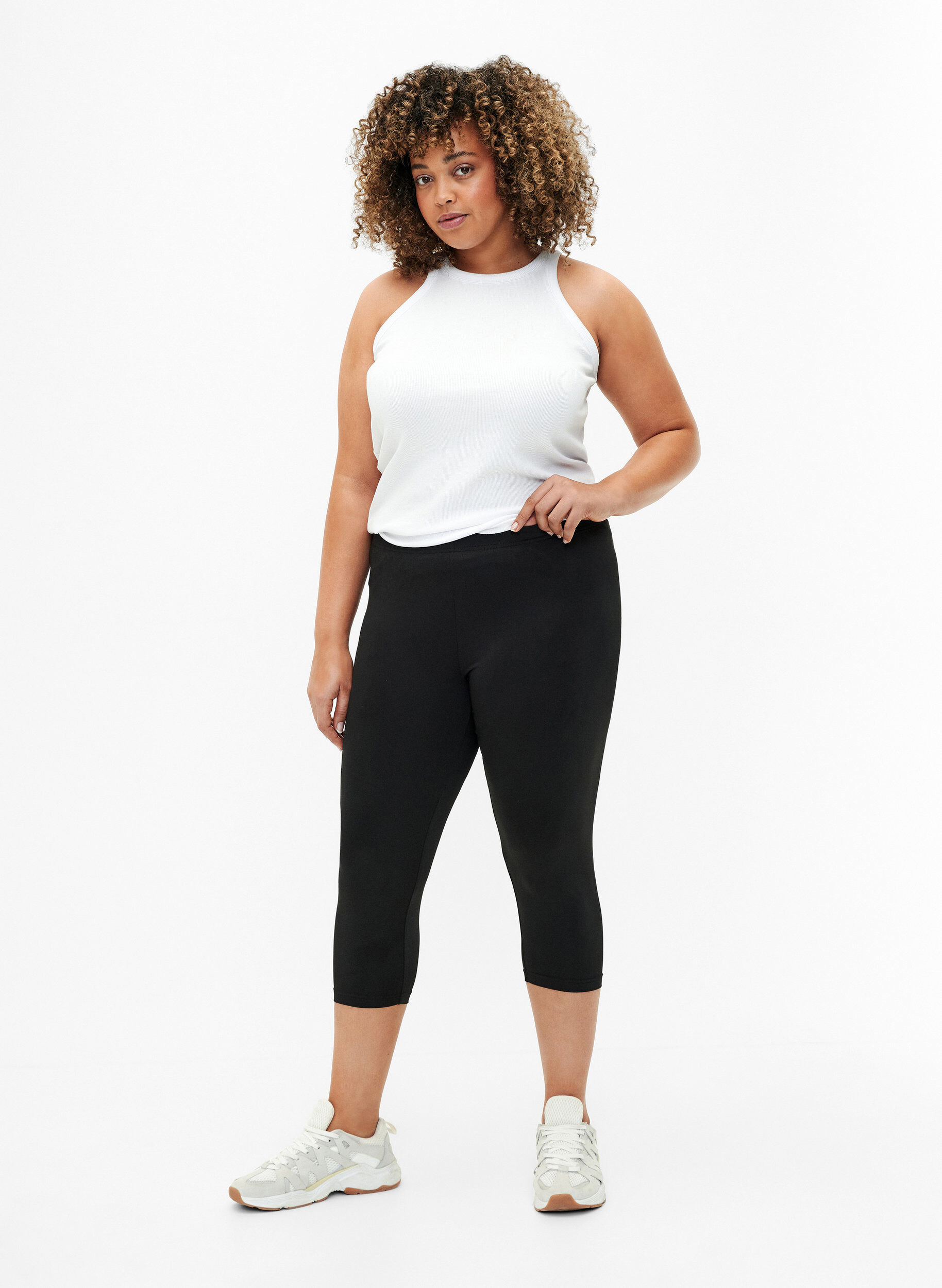 Zizzi 2-pak leggings med 3/4 l&aelig;ngde , Sort, Model image number 1